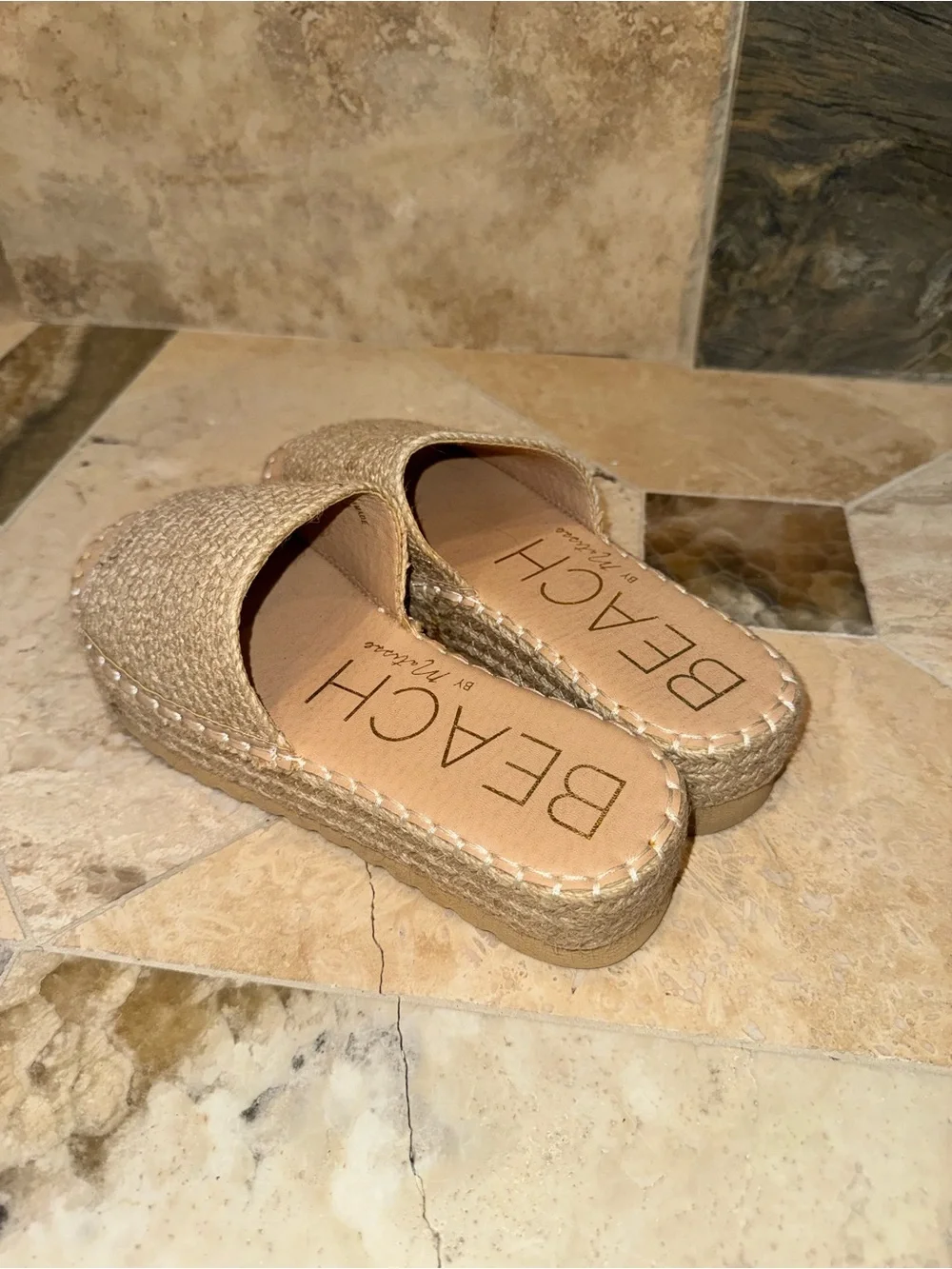 Matisse Beach Jute Espadrille Platform Slide Sandals Tan Size 9 Like New